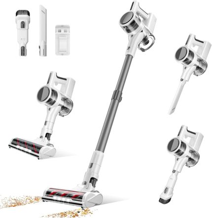Cordless Vacuums, 80,000PRM Powerful Motor Vacuum Cleaner and 2200mAH Rechargeable Battery up to 35 Mins Worktime, 2 Adjustable Modes, Detachable Parts, Wireless Stick Vacuum (Cloud White)