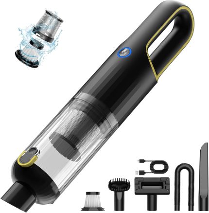 Handheld Car Vacuum Cleaner Cordless with 23000pa High Power Suction, 1.5H Type-C Fast Charge & 2 Suction Modes, Portable Mini Hand Vac Rechargeable with Multi-Nozzles for Car Home Office (Black)