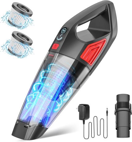 Handheld Vacuum Cordless, 9000PA Hand Held Car Vacuum Cleaner Rechargeable, 3 in 1 Portable Hand Vacuum with LED Light & USB Charge Portable Car Vacuum Cleaner Filter for Home Office, Car, Pets