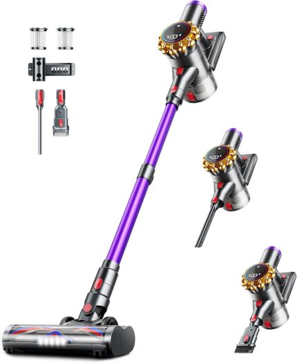 Cordless Vacuum Cleaner,Upgraded 550W 45KPA 60Mins Vacuum Cleaners for Home,Self-Standing Stick Vacuum with LED Display, Anti-Tangle,8 in 1 Lightweight Vacuum Cordless for Pet Hair Carpet Hard Floors