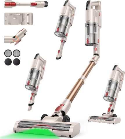 Cordless Vacuum Cleaner, 550W 45KPA 50Mins Rechargeable Battery, Stick Cordless Vacuum with Bendable Wand, Anti-tangle Brush, Extended Foldable to 90°, Handheld Vacuum Cleaner for Home/Pet Hair/Floors