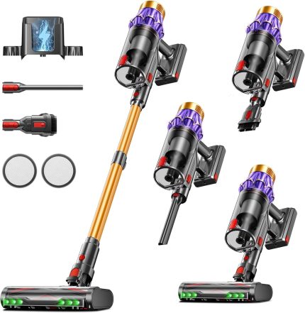 Cordless Vacuum Cleaner, 650W/55KPA/70 Mins Vacuum Cleaners for Home with Self-Standing, Anti-Tangle Vacuum Cordless, Smart Display and 1.8L Cup Cordless Stick Vacuum Cleaner for Pet Hair/Carpets